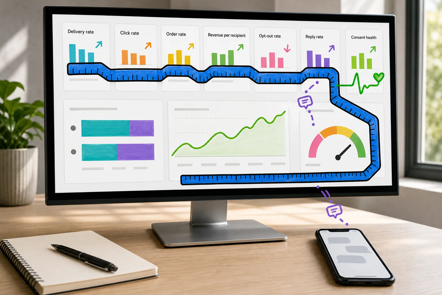 SMS benchmarks should show the whole performance loop: delivery, engagement, revenue, replies, opt-outs, and consent health. SMS benchmarks should show the whole performance loop: delivery, engagement, revenue, replies, opt-outs, and consent health.