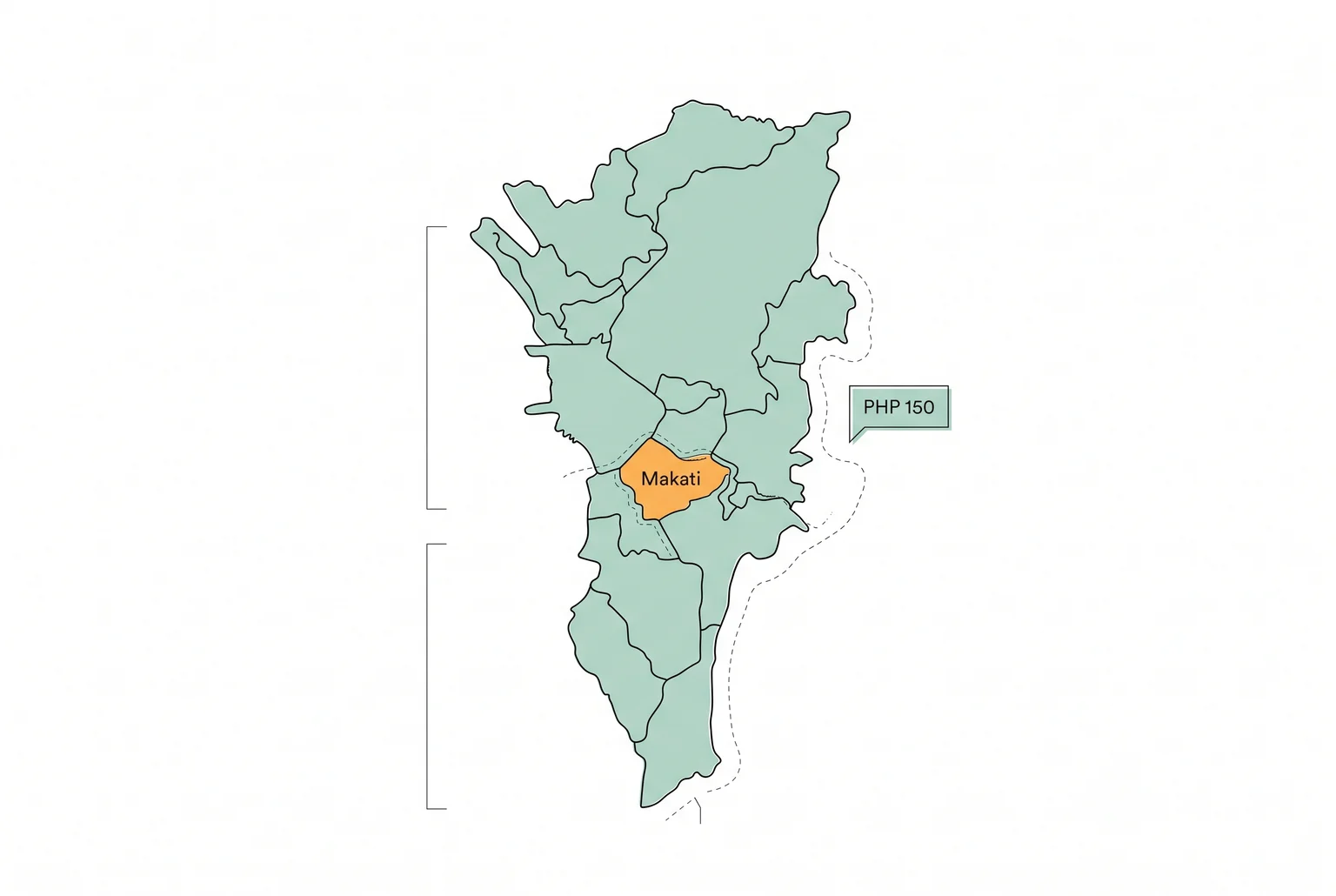 One color means free and fast, the other means an added PHP 150, so where your address falls actually matters.