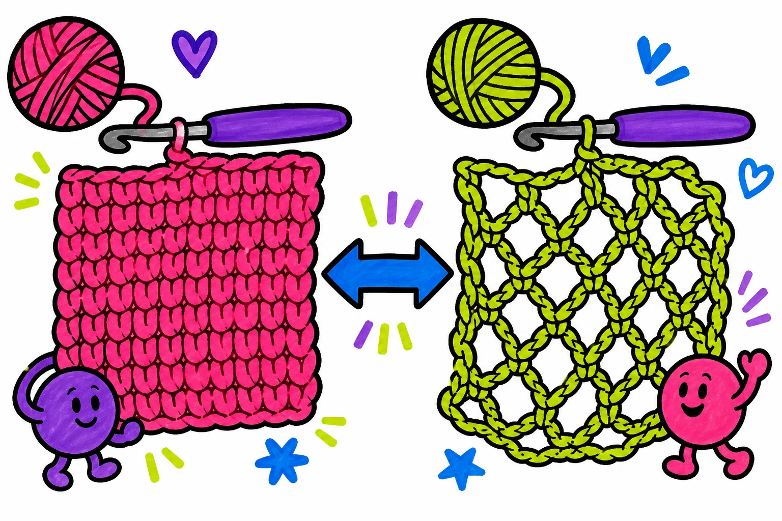 Editorial illustration of compact and open crochet-inspired fabrics.