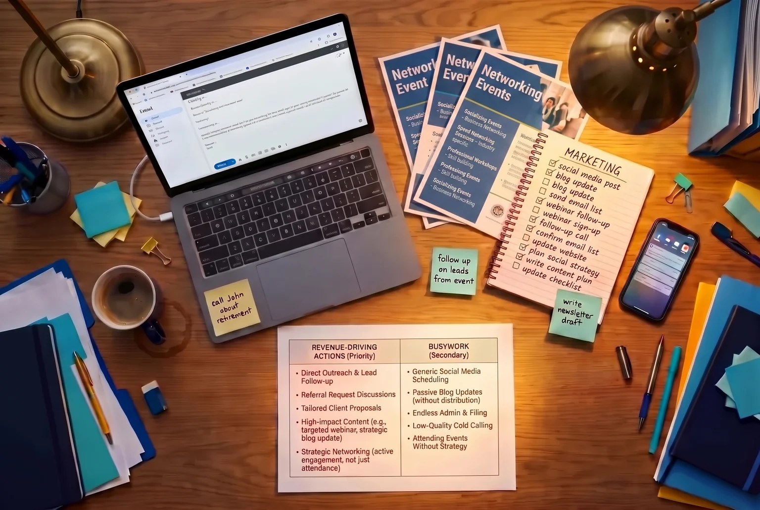Most of what fills an advisor's marketing to-do list deserves a line through it, not more hours.