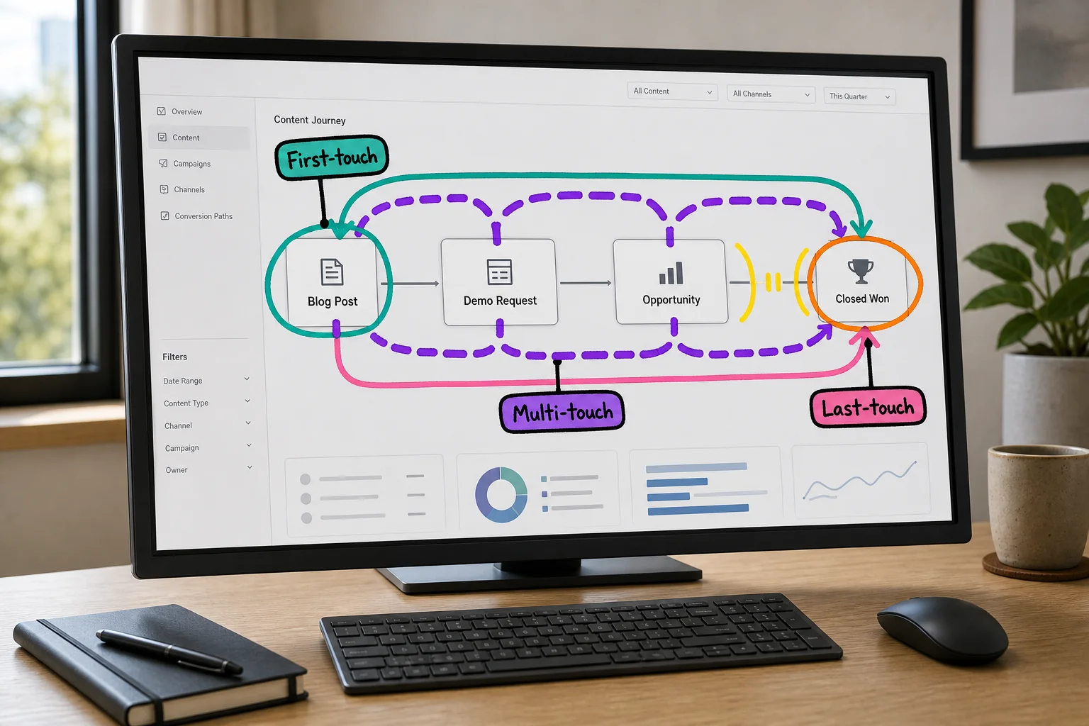 The same content journey can introduce, assist, and precede conversion, but each attribution model answers a different question. The same content journey can introduce, assist, and precede conversion, but each attribution model answers a different question.
