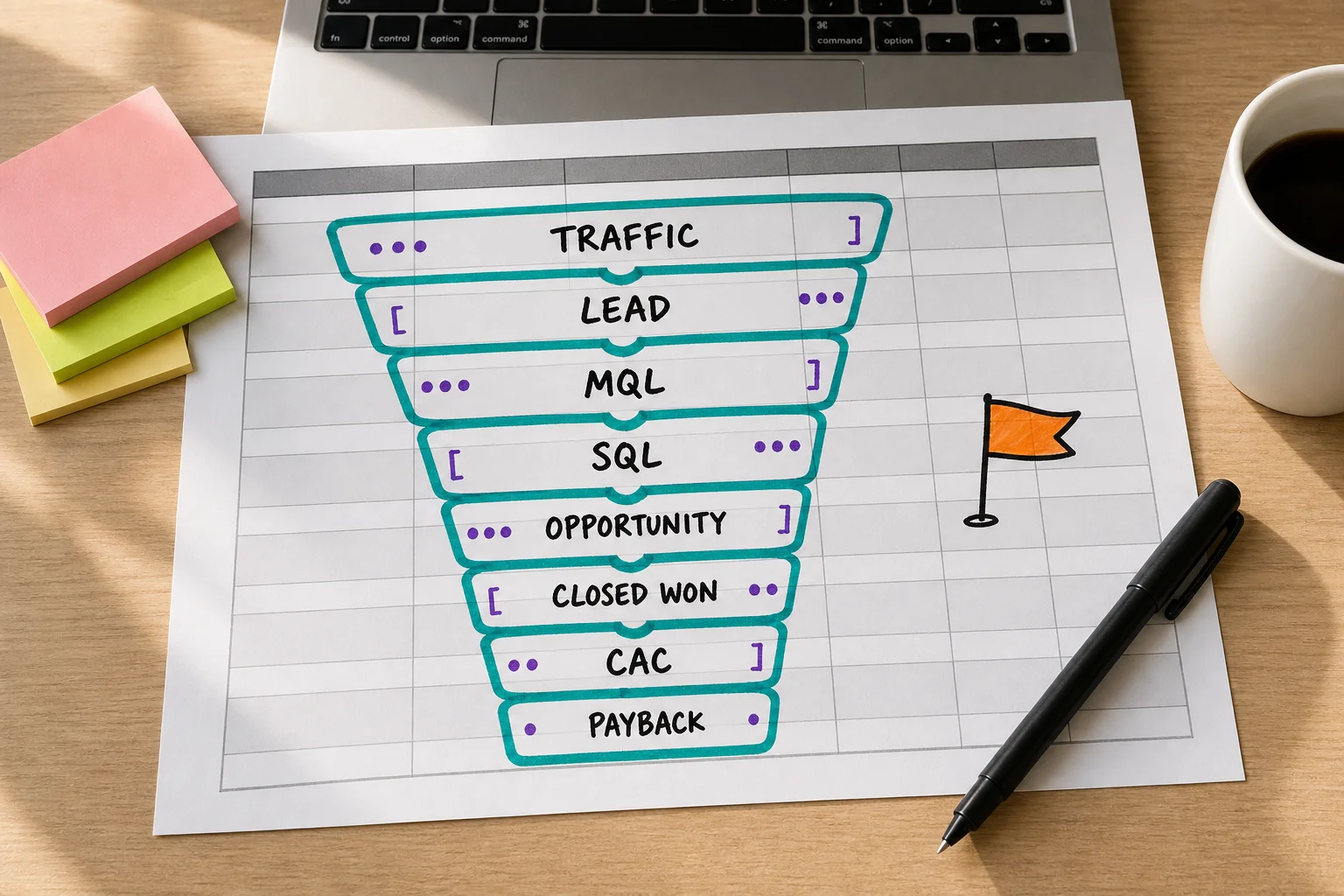 Use benchmark rows to structure the funnel conversation, then let your own definitions, cohorts, and sales cycle decide what good really means. Use benchmark rows to structure the funnel conversation, then let your own definitions, cohorts, and sales cycle decide what good really means.