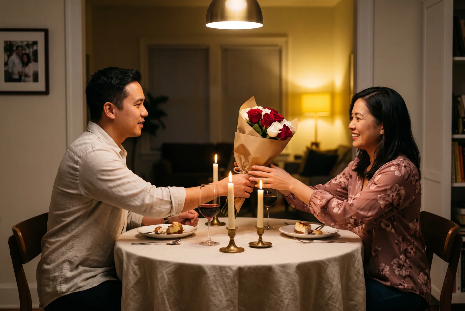 A bouquet handed across a home dinner table can hold more meaning than any price tag ever could.